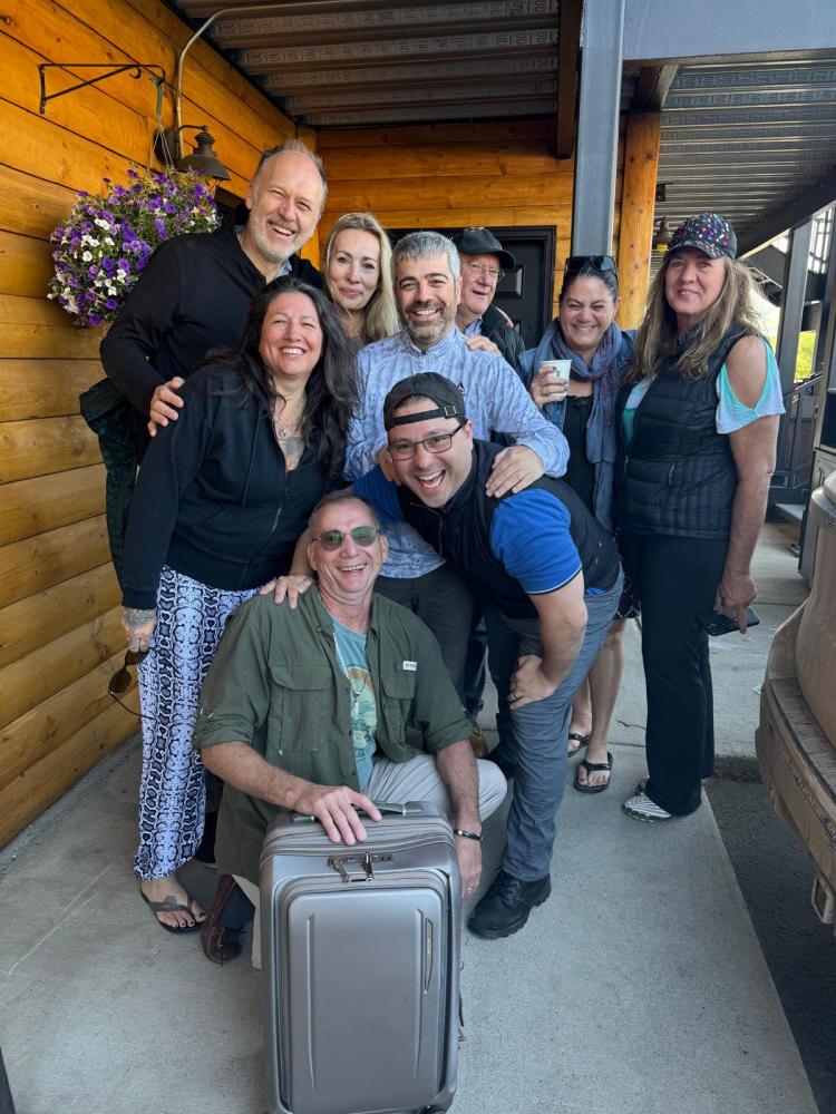 Group photo in front of motel Yellowstone park