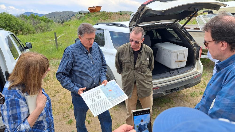 Guide Bob Kane showing map of Missouri Creek river mines